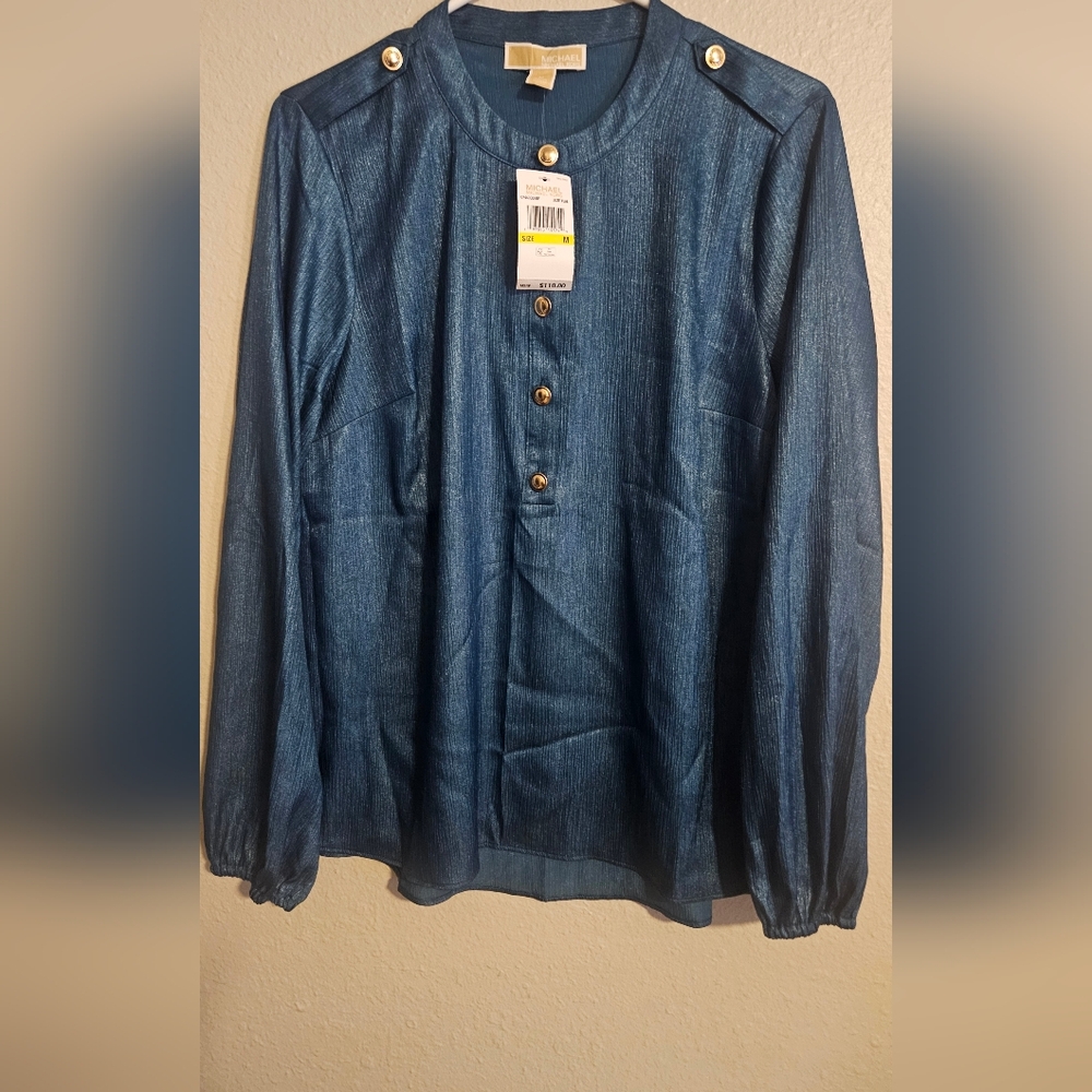Michael Kors Teal Button-Up Blouse